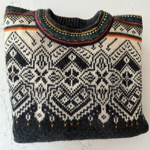 Lands’ End Norwegian Wool Sweater | Men’s L 42-44| Lined | Fair Isle Nordic Knit